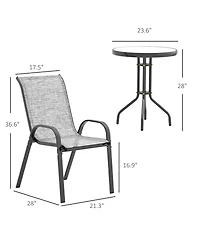 Outsunny Outdoor Bistro Set Small Patio Set w/ Stackable Chairs,