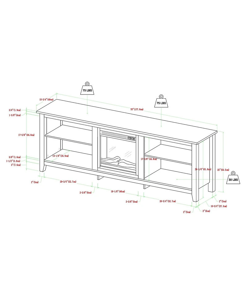 Boyel Living 70 Inches Fireplace Tv Stand Modern Transitional Wood Tv Stand with Electric Fireplace with 2 Shelves for TVs up to 80 Inches, Espresso