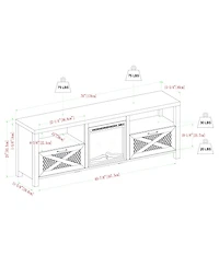 Boyel Living 70 Inches Industrial Metal Mesh Fireplace Tv Stand Farmhouse Drop-Down X-Door with Electric for TVs up to 80 Inches, S
