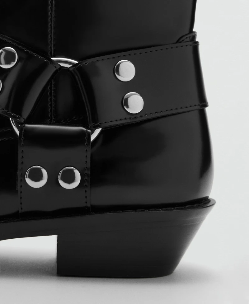 Mango Women's Metallic Details Square Toe Boots