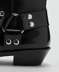 Mango Women's Metallic Details Square Toe Boots