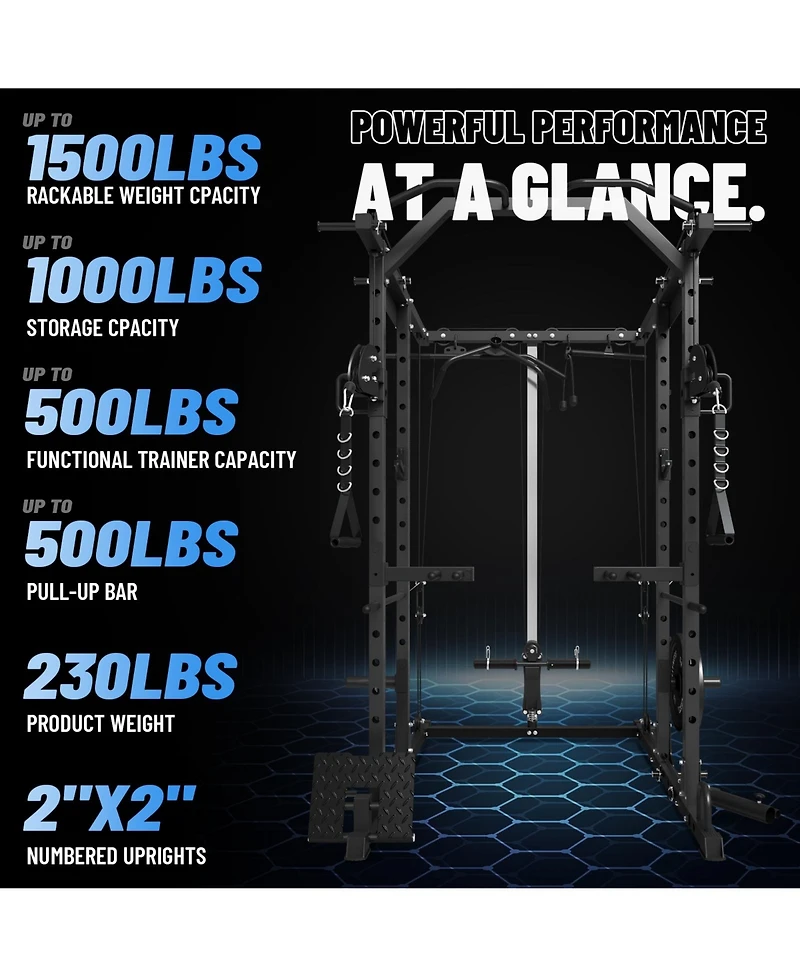 Mikolo Home Gym Package, PC06 Power Cage with Bench, Olympic Barbell, and 230LBS Bumper Weights