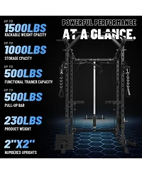 Mikolo Home Gym Package, PC06 Power Cage with Bench, Olympic Barbell, and 230LBS Bumper Weights