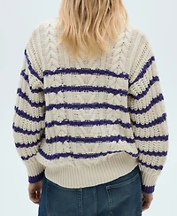Mango Women's Striped Braided Sweater