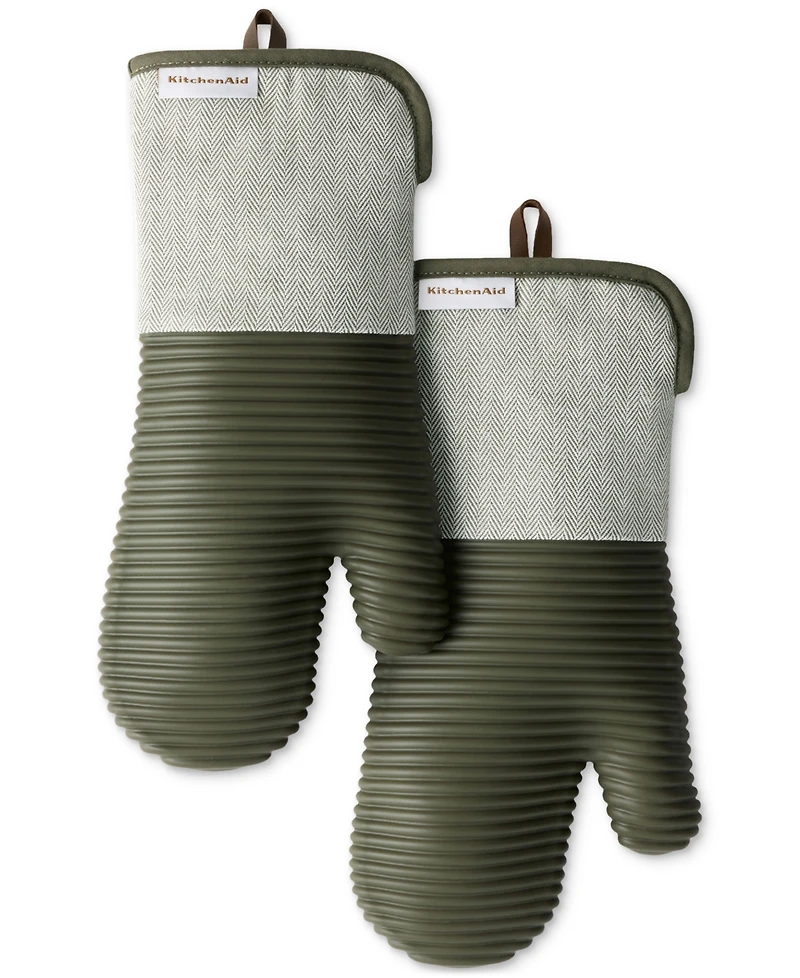 KitchenAid Design Series Herringbone Ribbed Soft Silicone 2-Pc. Oven Mitt Set