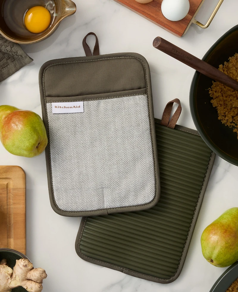 KitchenAid Design Series Herringbone Ribbed Soft Silicone 2-Pc. Pot Holder Set