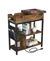 Gaomon End Table with Storage - Flip Top Side Table with with Usb Ports and Outlets Bedside Table with Shelves and Storage Bag