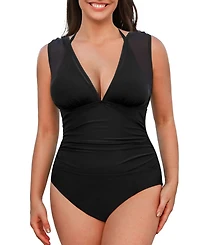 Cupshe Plus Mesh Halter Tummy Control with Removable Bikini Top One Piece Swimsuits