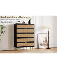gaomon Rattan 5 Drawer Dresser for Bedroom
