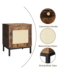 gaomon Rattan End Table, Wood Nightstand with Tray for Living Room, Bedroom Side Table with Storage Shelf for Entryway, Small Spaces