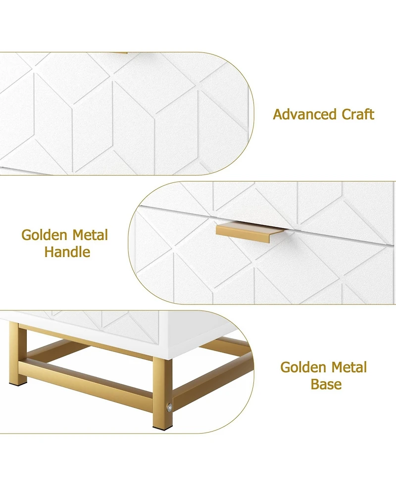 gaomon Modern 2 Drawer Dresser for Bedroom, Large End Side Table Bedside Table with 2 Drawers, Wooden Night Stand with Metal Legs for Bedroom, Hallway