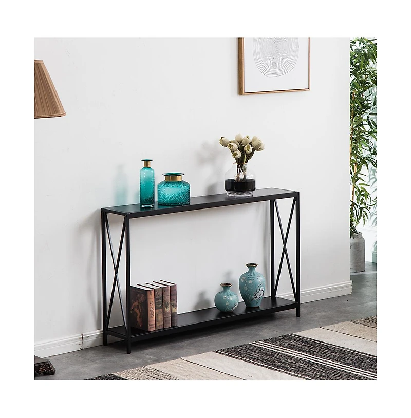 Slickblue Sofa Side Table with Black Wood Grain Finish