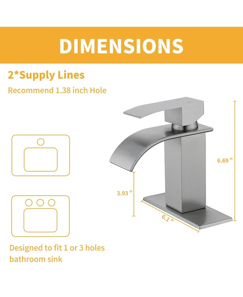Single Handle Bathroom Sink Faucet, Waterfall Spout Bathroom Sink Faucet for Bath and Rv Sinks, Deck Mount 1 hole or 3 holes