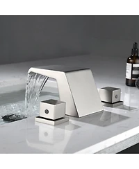 Bathroom Sink Faucet 2 Handle 3 Hole Facuet Waterfall Spout with cUPC Lead-Free Hose