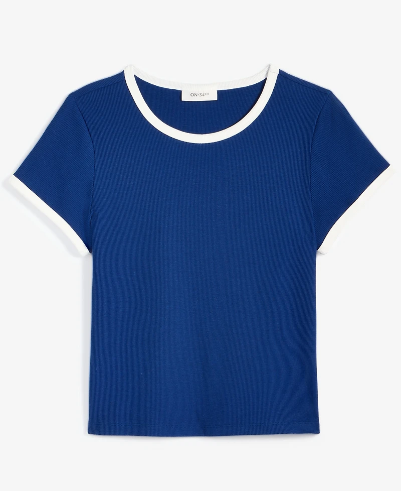 On 34th Women's Tipped Crewneck Short-Sleeve T-Shirt, Exclusively at Macy's