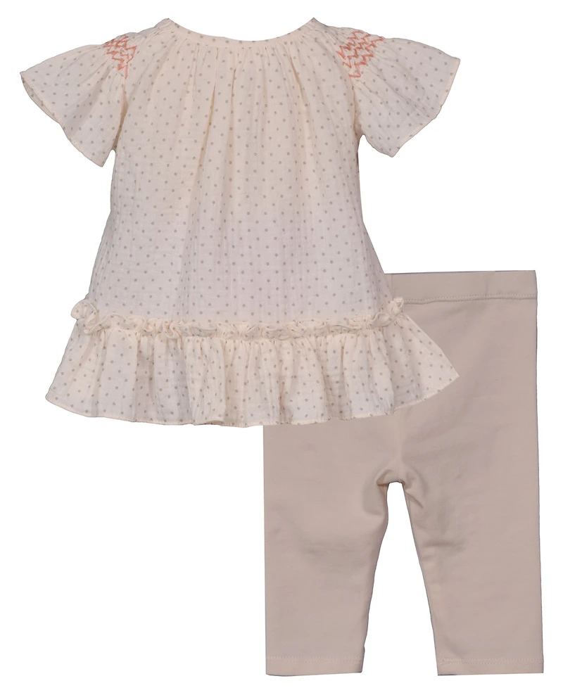 Bonnie Baby Baby Girls 2-Piece Smocked Bunny Top and Floral Applique Legging