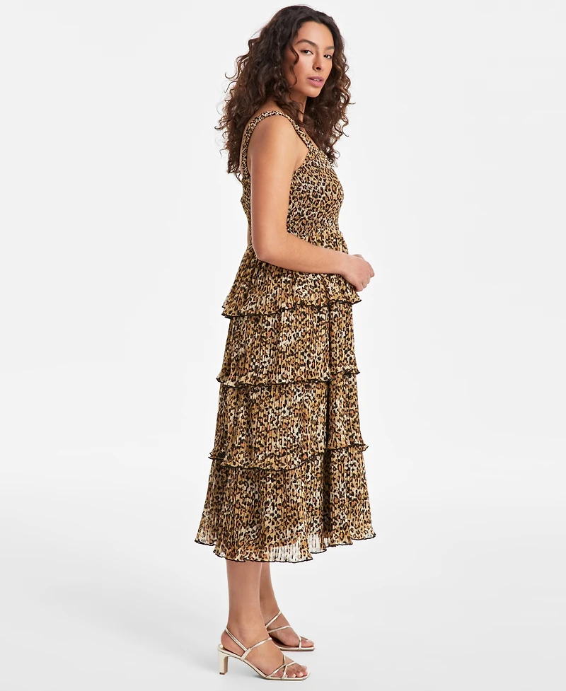 On 34th Women's Printed Smocked Ruffle-Tiered Midi Dress