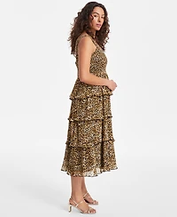 On 34th Women's Printed Smocked Ruffle-Tiered Midi Dress