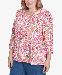 Alfred Dunner Plus Size Classic Embellished Crew Neck Paisley Top