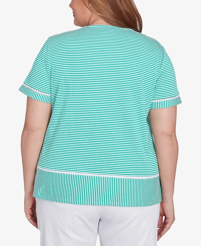 Alfred Dunner Plus Classic Owl Knit Striped Top
