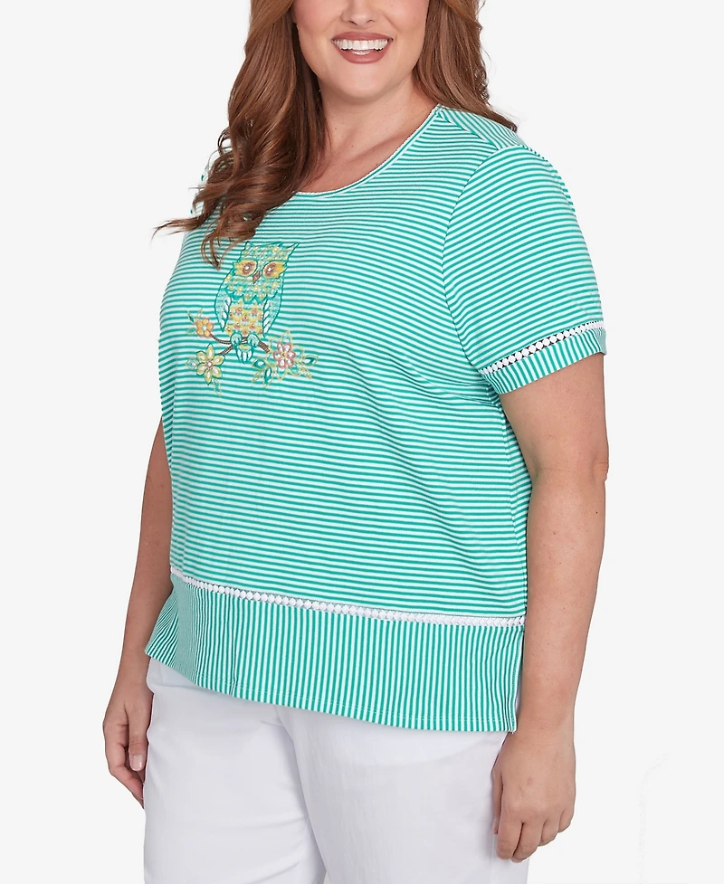 Alfred Dunner Plus Classic Owl Knit Striped Top