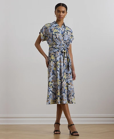 Lauren Ralph Lauren Women's Floral Belted Crepe Dress