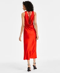 Emerald Sundae Juniors' V-Neck A-Line Satin Midi Dress