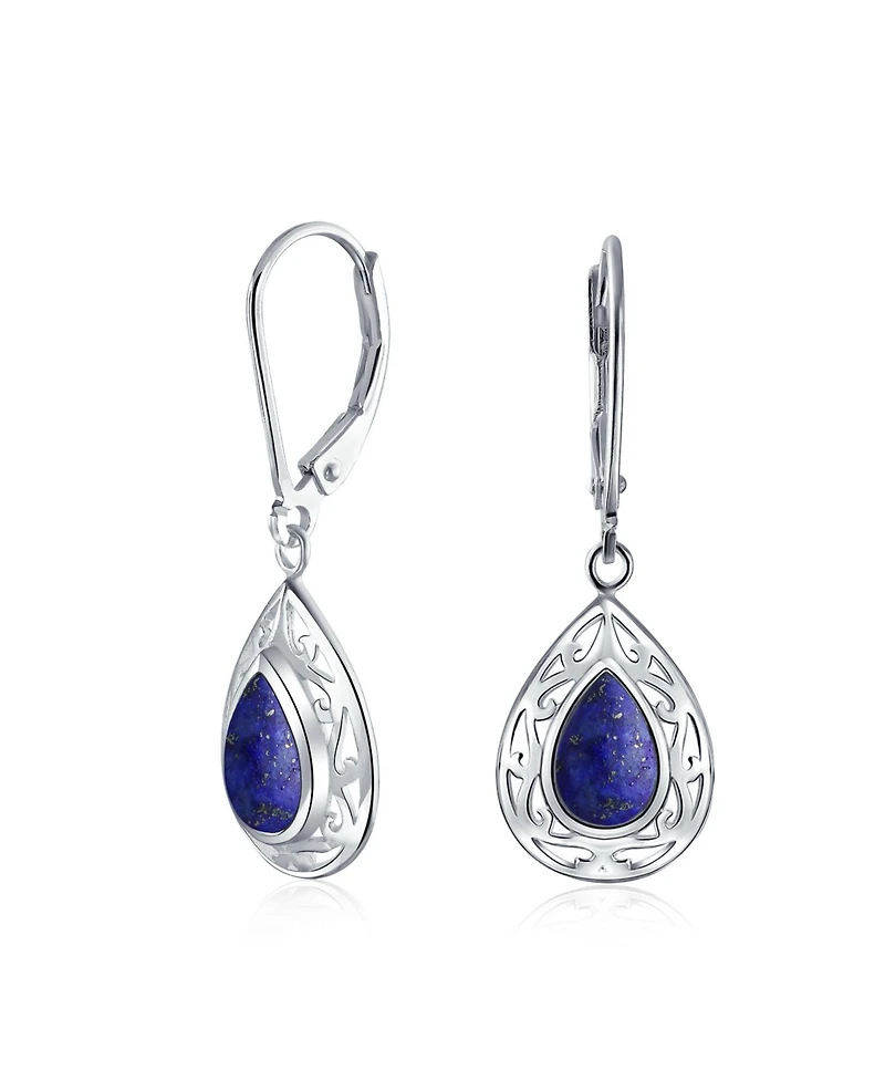Bling Jewelry Western Style Dangle Earrings with Blue Lapis Lazuli & Turquoise Onyx