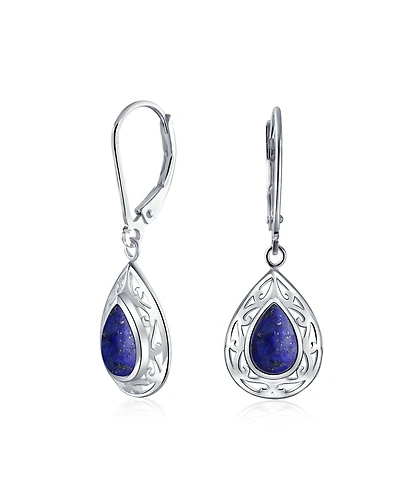 Bling Jewelry Western Style Dangle Earrings with Blue Lapis Lazuli & Turquoise Onyx