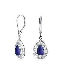 Bling Jewelry Western Style Dangle Earrings with Blue Lapis Lazuli & Turquoise Onyx