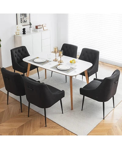 Dyhome Modern Upholstered Dining Chairs Set of 6, Mid Century Kitchen Side with 5.12” Cushions and Back Pull Rod for Kitchen, Living Roo