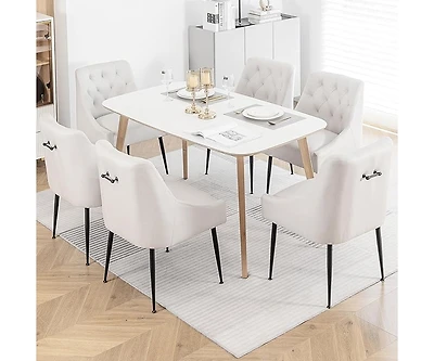 Dyhome Modern Upholstered Dining Chairs Set of 6, Mid Century Kitchen Side with 5.12” Cushions and Back Pull Rod for Kitchen, Living Roo