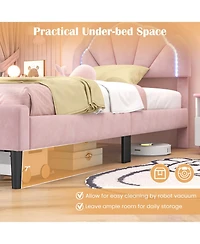 Twin Size Upholstered Led Bed Frame with Adjustable Flower Headboard and Metal Support Legs