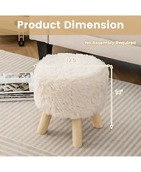 Round Footstool Ottoman Faux Fur Upholstered Footrest with Padded Seat