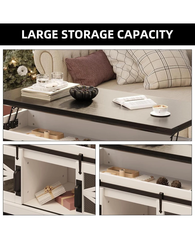 gaomon Lift Top Coffee Table, Coffee Table with Storage Shelf/Hidden Compartment, Lift Tabletop Dining Center Table for Home Living Room Office