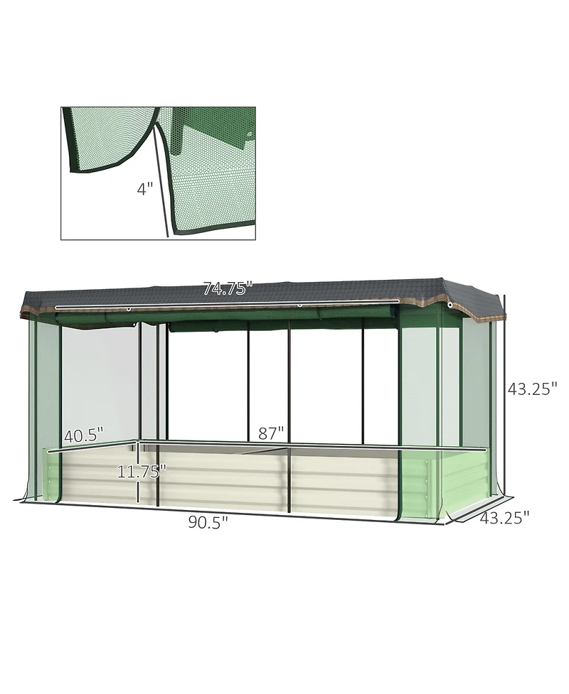 Outsunny Galvanized Raised Garden Bed with Crop Cage & Shade Cloth