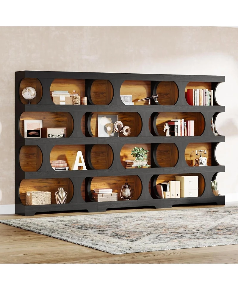 Tribesigns 71" Tall Bookcase Set of 2, 4-Tier S-Shaped Bookshelf, Wood Decorative Storage Shelving, Modern Freestanding Display Shelves
