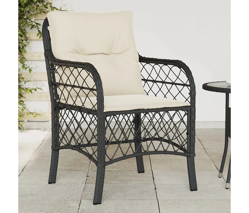 Patio Chairs with Cushions 2 pcs Black Poly Rattan