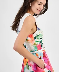 julia jordan Women's Floral-Print Belted Sleeveless Midi Dress