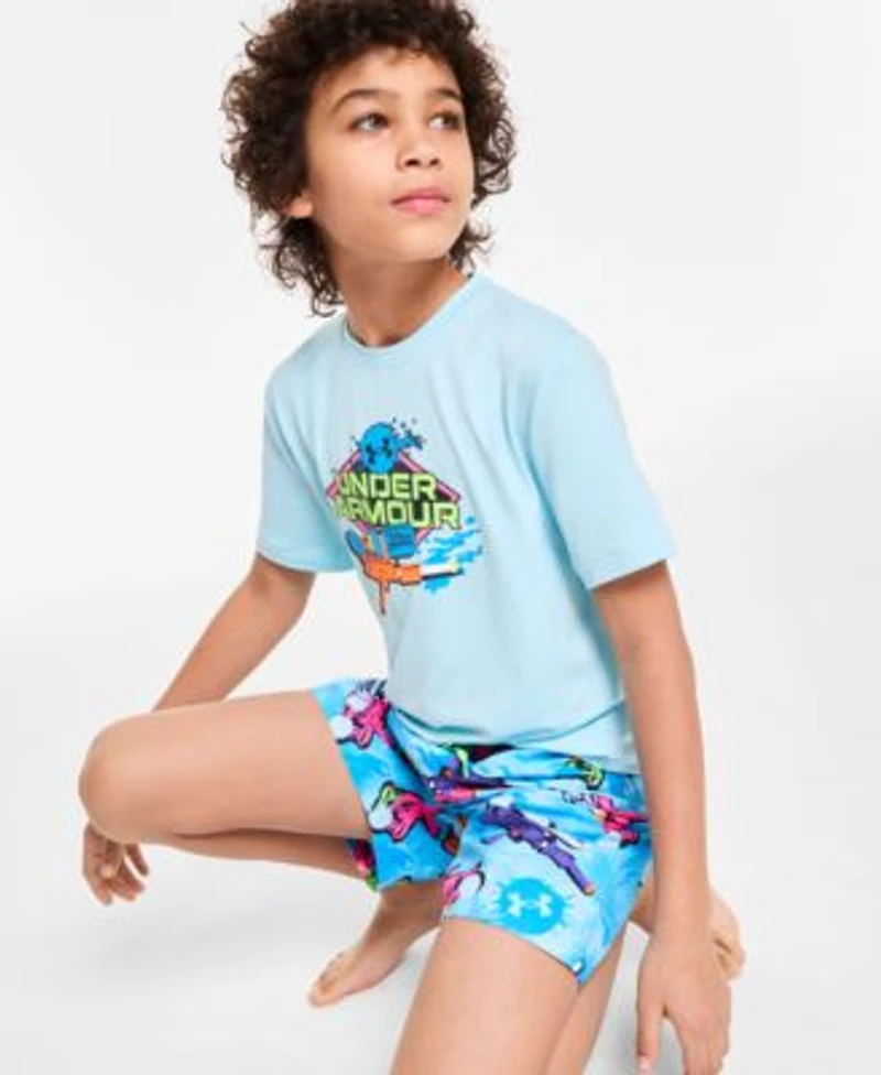 Under Armour Big Boys Ua Short Sleeve Super Soaker Graphic Surf Shirt Ua Classic Soaker Volley Swim Shorts
