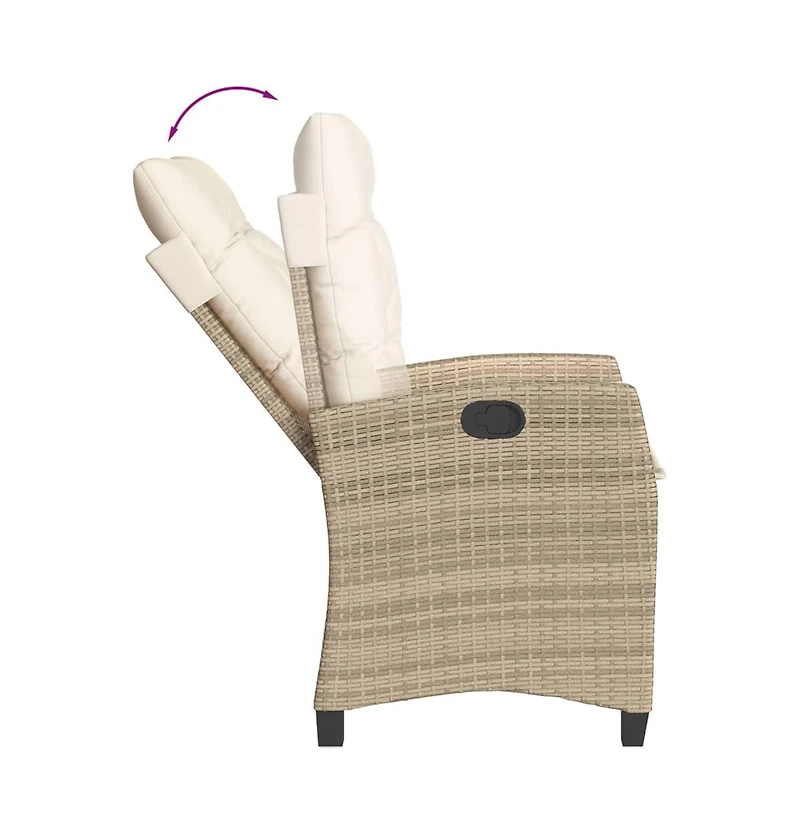 Reclining Patio Chair with Cushions Beige Poly Rattan