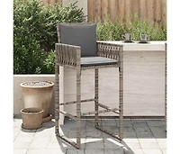 Patio Bar Stools with Cushions 2 pcs Gray Poly Rattan