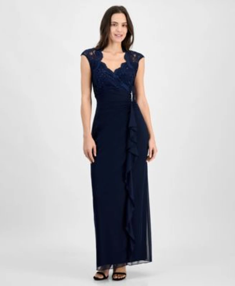 Connected Womens Lace Column Gown