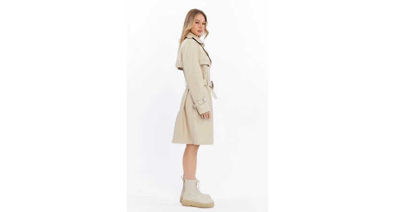 Furniq Uk Women's Genuine Leather Trench Coat, Beige