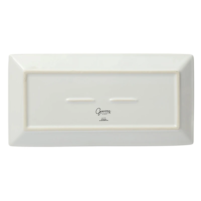 Gibson Home Gracious Dining Dinnerware, 3-Tier Rectangle Plate Serving Set with Gold Metal Stand, White