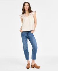 Liverpool Los Angeles Women's Flutter-Sleeve V-Neck Embroidered Blouse