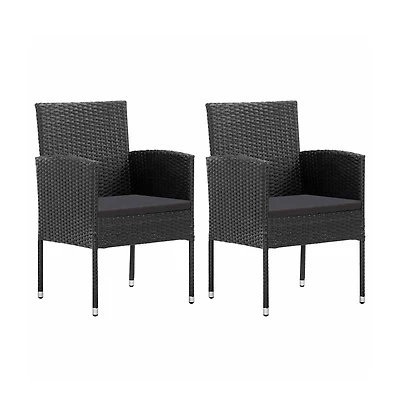 Patio Chairs with Black Cushions 2 pcs Black Poly Rattan