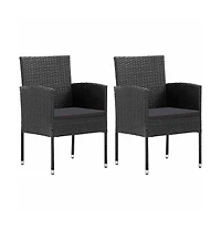 Patio Chairs with Black Cushions 2 pcs Black Poly Rattan