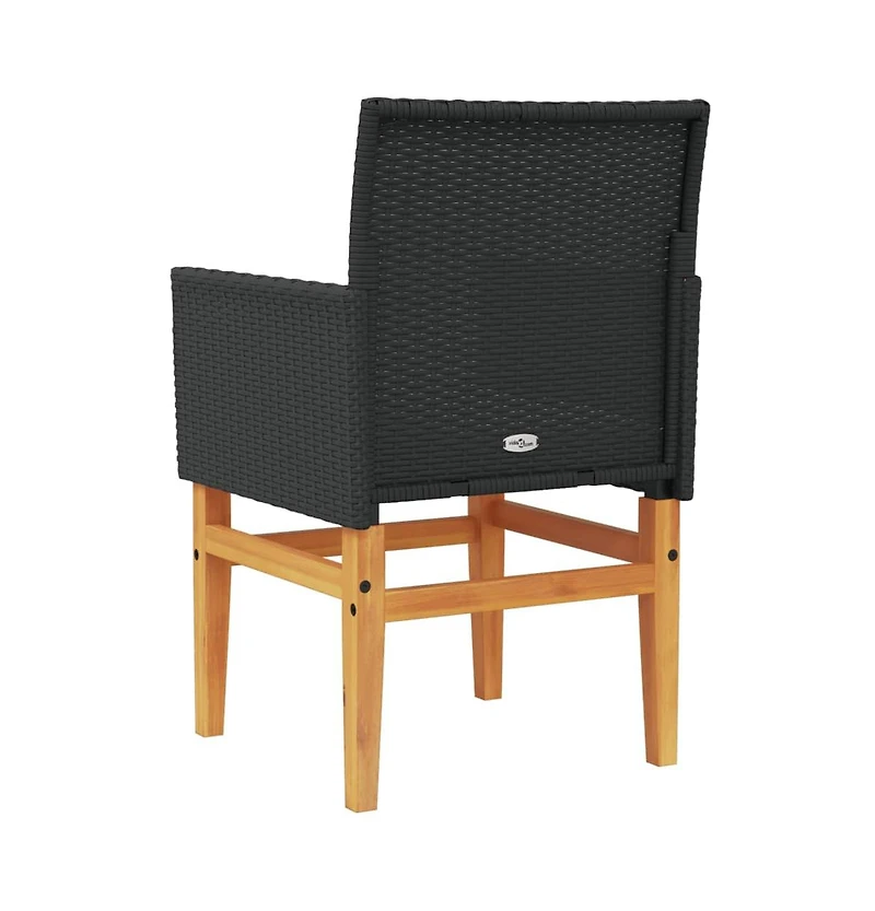 Patio Chairs with Cushions 2 pcs Black Poly Rattan&Solid Wood