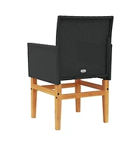 Patio Chairs with Cushions 2 pcs Black Poly Rattan&Solid Wood